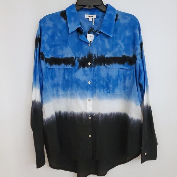 DKNY Women's Long-Sleeve Tie Dye Button-Front Shirt Size Large - Picture 2 of 12